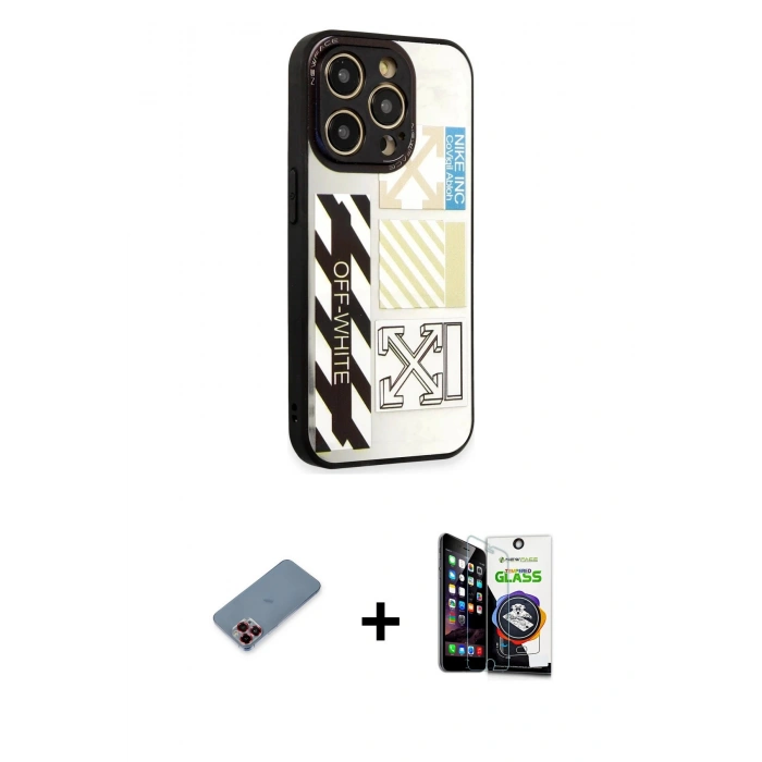 MARSİLYAN™- iPhone 12 Pro Max Kılıf Odak Klasik Serisi - Şeffaf Temperli Cam Ekran Koruyucu + Kırmızı Metal Kamera Lens Koruma Cam