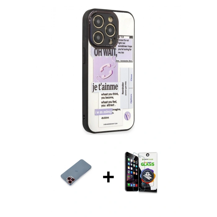 MARSİLYAN™- iPhone 12 Pro Max Kılıf Odak Klasik Serisi - Şeffaf Temperli Cam Ekran Koruyucu + Kırmızı Metal Kamera Lens Koruma Cam