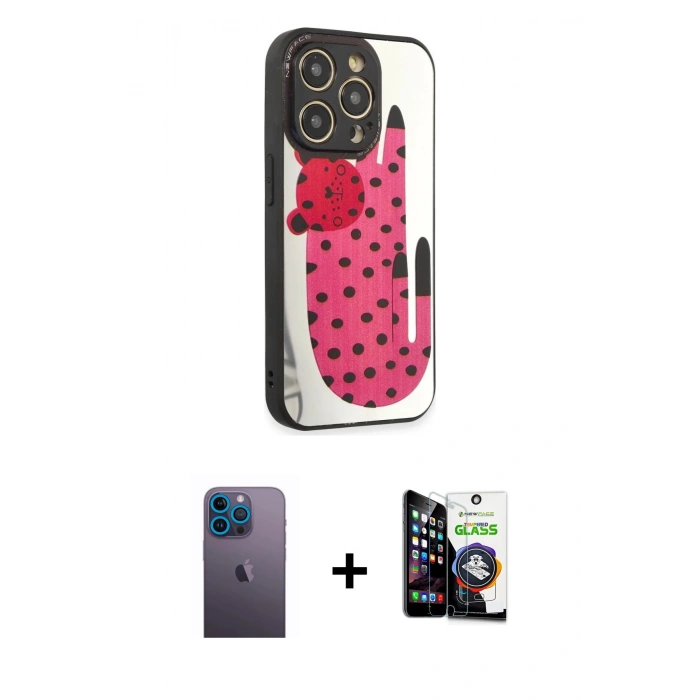 MARSİLYAN™- iPhone 12 Pro Max Kılıf Odak Klasik Serisi - Şeffaf Temperli Cam Ekran Koruyucu + Mavi Neon Fosforlu Kamera Lens