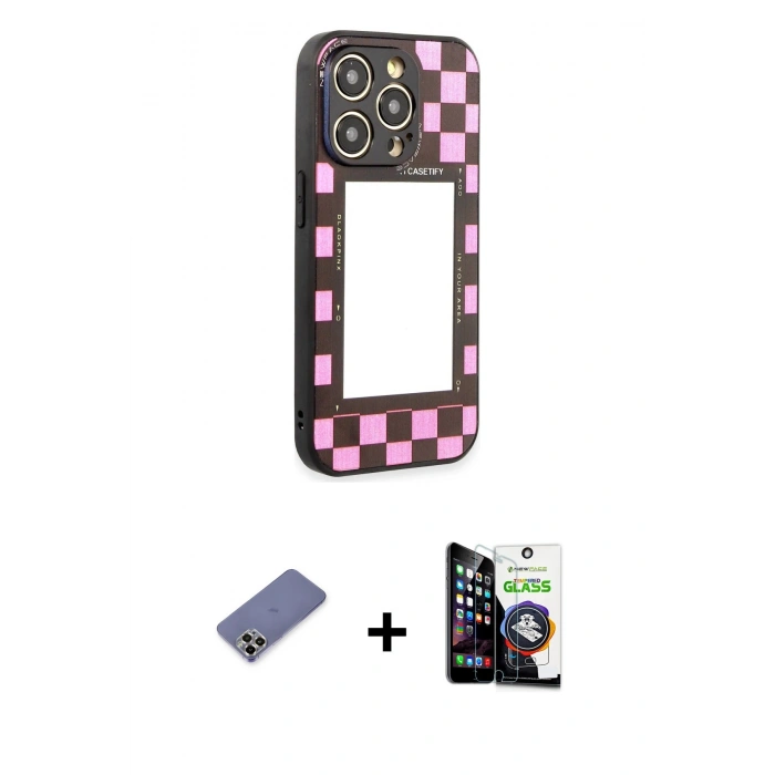 MARSİLYAN™- iPhone 12 Pro Max Kılıf Odak Klasik Serisi - Şeffaf Temperli Cam Ekran Koruyucu + Metal Kamera Lens Koruma Cam - GD