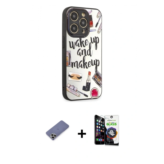 MARSİLYAN™- iPhone 12 Pro Max Kılıf Odak Klasik Serisi - Şeffaf Temperli Cam Ekran Koruyucu + Metal Kamera Lens Koruma Cam - GD