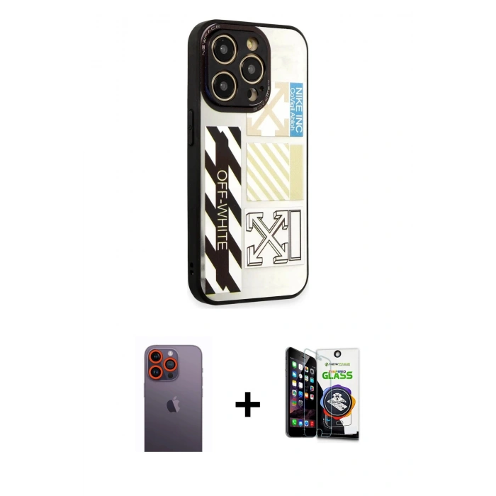 MARSİLYAN™- iPhone 12 Pro Max Kılıf Odak Klasik Serisi - Şeffaf Temperli Cam Ekran Koruyucu + Neon Fosforlu Kamera Lens - TU