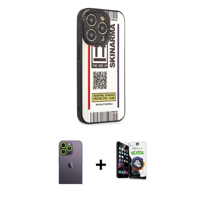 MARSİLYAN™- iPhone 12 Pro Max Kılıf Odak Klasik Serisi - Şeffaf Temperli Cam Ekran Koruyucu + Neon Fosforlu Kamera Lens - YL