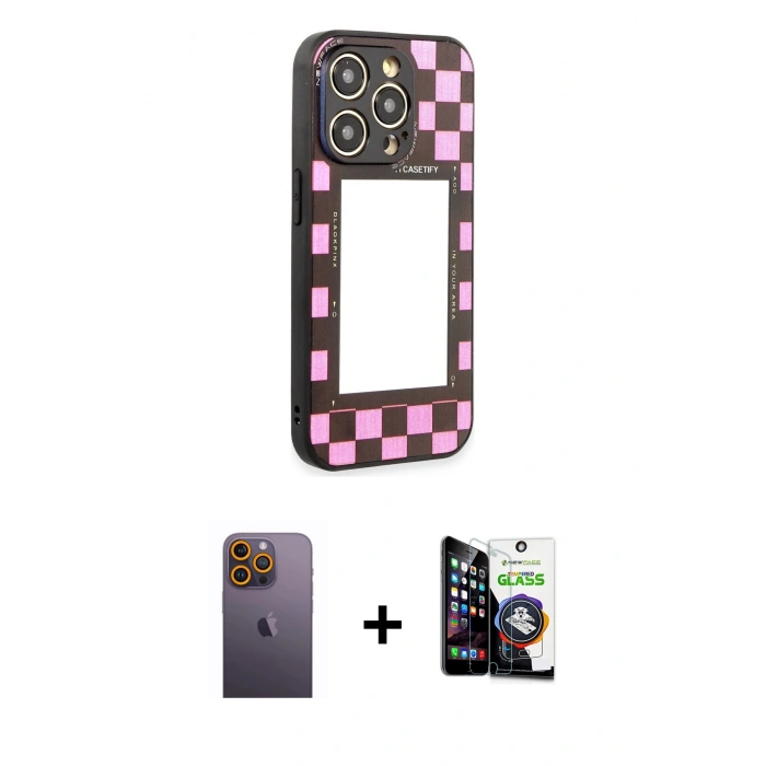 MARSİLYAN™- iPhone 12 Pro Max Kılıf Odak Klasik Serisi - Şeffaf Temperli Cam Ekran Koruyucu + Neon Fosforlu Kamera Lens - SI