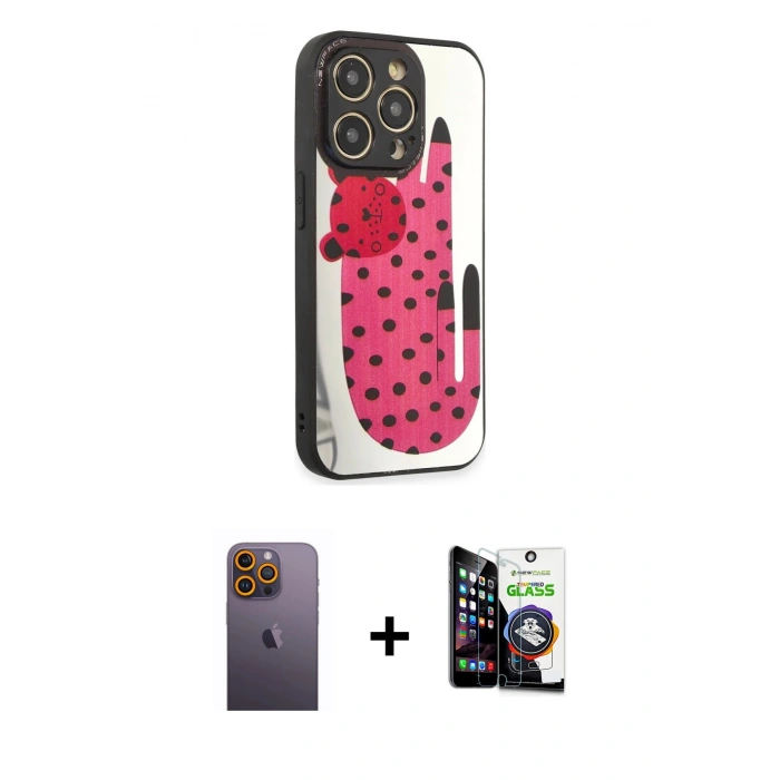 MARSİLYAN™- iPhone 12 Pro Max Kılıf Odak Klasik Serisi - Şeffaf Temperli Cam Ekran Koruyucu + Neon Fosforlu Kamera Lens - SI