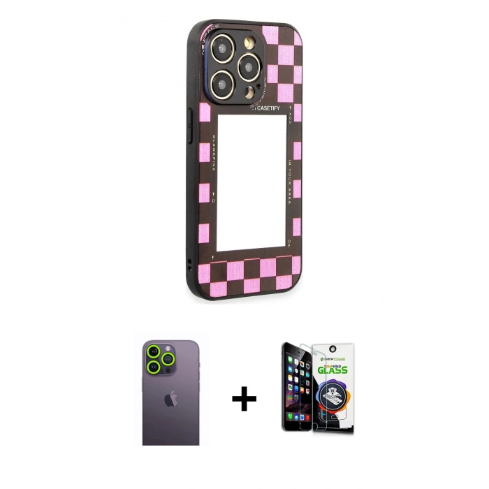 MARSİLYAN™- iPhone 12 Pro Max Kılıf Odak Klasik Serisi - Şeffaf Temperli Cam Ekran Koruyucu + Neon Fosforlu Kamera Lens - YL