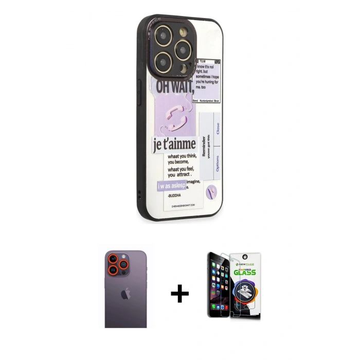 MARSİLYAN™- iPhone 12 Pro Max Kılıf Odak Klasik Serisi - Şeffaf Temperli Cam Ekran Koruyucu + Neon Fosforlu Kamera Lens - TU