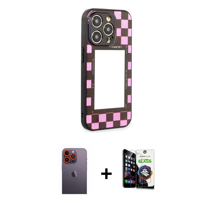 MARSİLYAN™- iPhone 12 Pro Max Kılıf Odak Klasik Serisi - Şeffaf Temperli Cam Ekran Koruyucu + Neon Fosforlu Kamera Lens - TU
