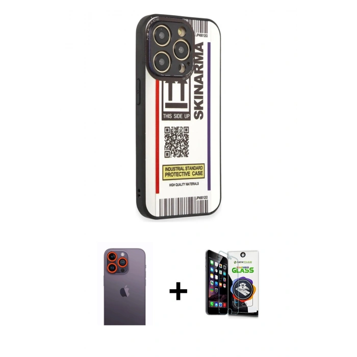 MARSİLYAN™- iPhone 12 Pro Max Kılıf Odak Klasik Serisi - Şeffaf Temperli Cam Ekran Koruyucu + Neon Fosforlu Kamera Lens - TU