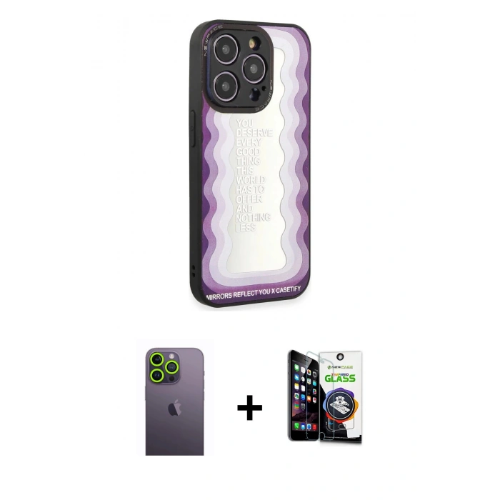 MARSİLYAN™- iPhone 12 Pro Max Kılıf Odak Klasik Serisi - Şeffaf Temperli Cam Ekran Koruyucu + Neon Fosforlu Kamera Lens - YL