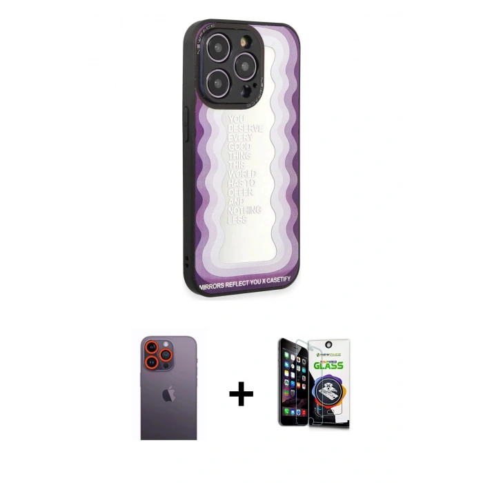 MARSİLYAN™- iPhone 12 Pro Max Kılıf Odak Klasik Serisi - Şeffaf Temperli Cam Ekran Koruyucu + Neon Fosforlu Kamera Lens - TU