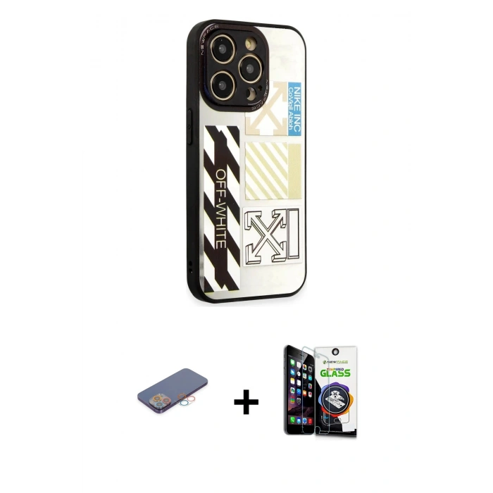 MARSİLYAN™- iPhone 12 Pro Max Kılıf Odak Klasik Serisi - Şeffaf Temperli Cam Ekran Koruyucu + Pembe Renkli Kamera Lens Koruma Cam