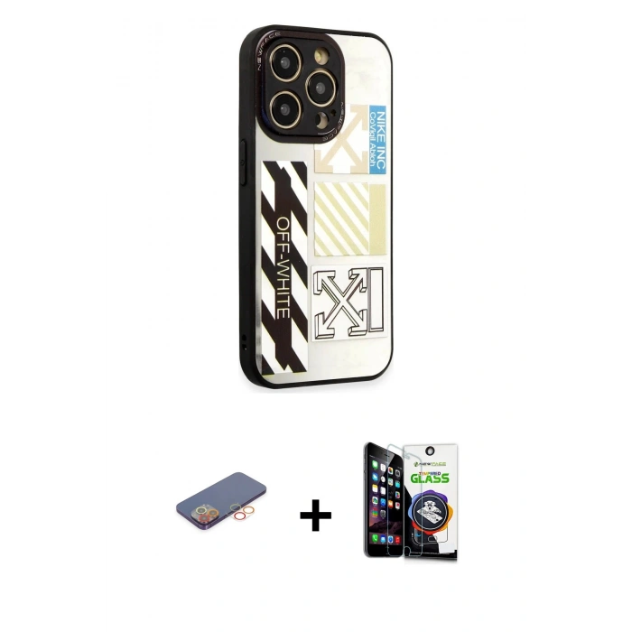 MARSİLYAN™- iPhone 12 Pro Max Kılıf Odak Klasik Serisi - Şeffaf Temperli Cam Ekran Koruyucu + Renkli Kamera Lens Koruma Cam - TU