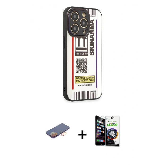 MARSİLYAN™- iPhone 12 Pro Max Kılıf Odak Klasik Serisi - Şeffaf Temperli Cam Ekran Koruyucu + Renkli Kamera Lens Koruma Cam - TU