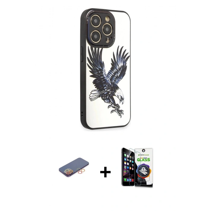 MARSİLYAN™- iPhone 12 Pro Max Kılıf Odak Klasik Serisi - Şeffaf Temperli Cam Ekran Koruyucu + Renkli Kamera Lens Koruma Cam - TU