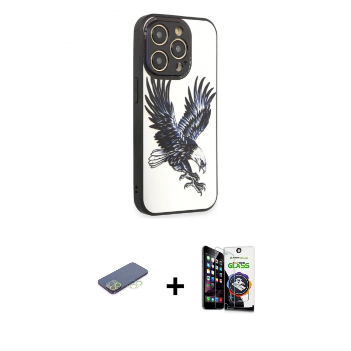 MARSİLYAN™- iPhone 12 Pro Max Kılıf Odak Klasik Serisi - Şeffaf Temperli Cam Ekran Koruyucu + Renkli Kamera Lens Koruma Cam - YL