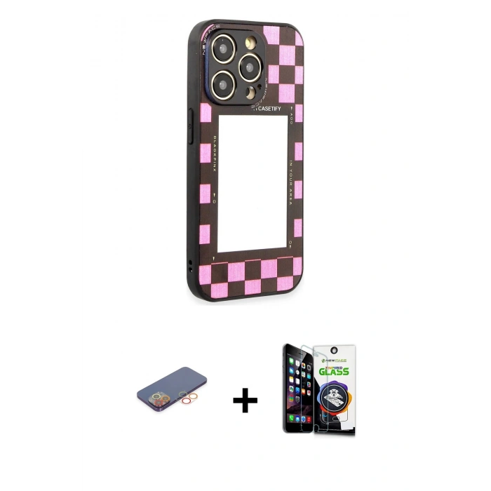 MARSİLYAN™- iPhone 12 Pro Max Kılıf Odak Klasik Serisi - Şeffaf Temperli Cam Ekran Koruyucu + Renkli Kamera Lens Koruma Cam - TU