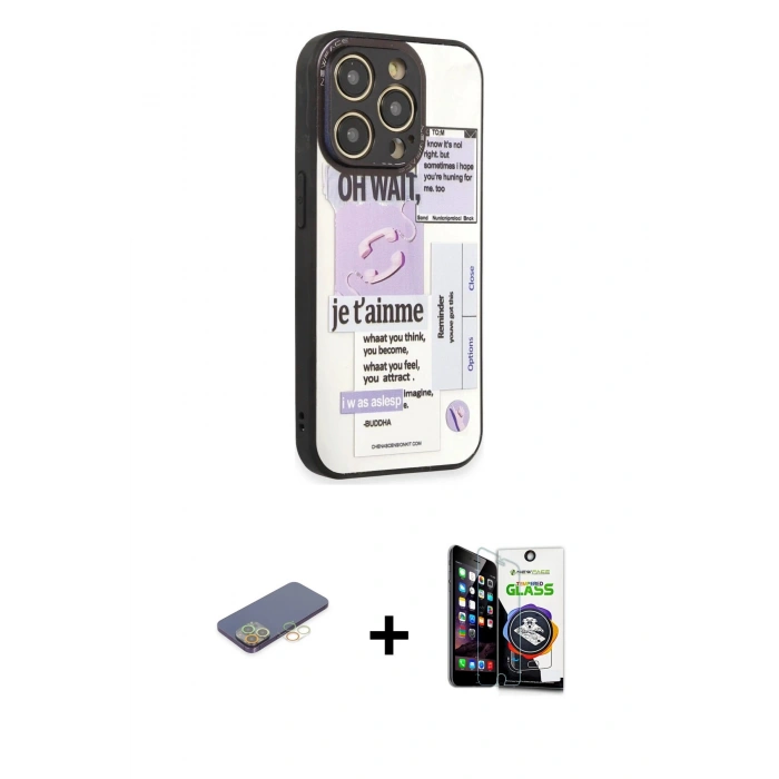 MARSİLYAN™- iPhone 12 Pro Max Kılıf Odak Klasik Serisi - Şeffaf Temperli Cam Ekran Koruyucu + Renkli Kamera Lens Koruma Cam - SI