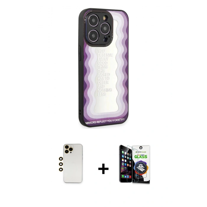 MARSİLYAN™- iPhone 12 Pro Max Kılıf Odak Klasik Serisi - Şeffaf Temperli Cam Ekran Koruyucu + Shine Kamera Lens - GD
