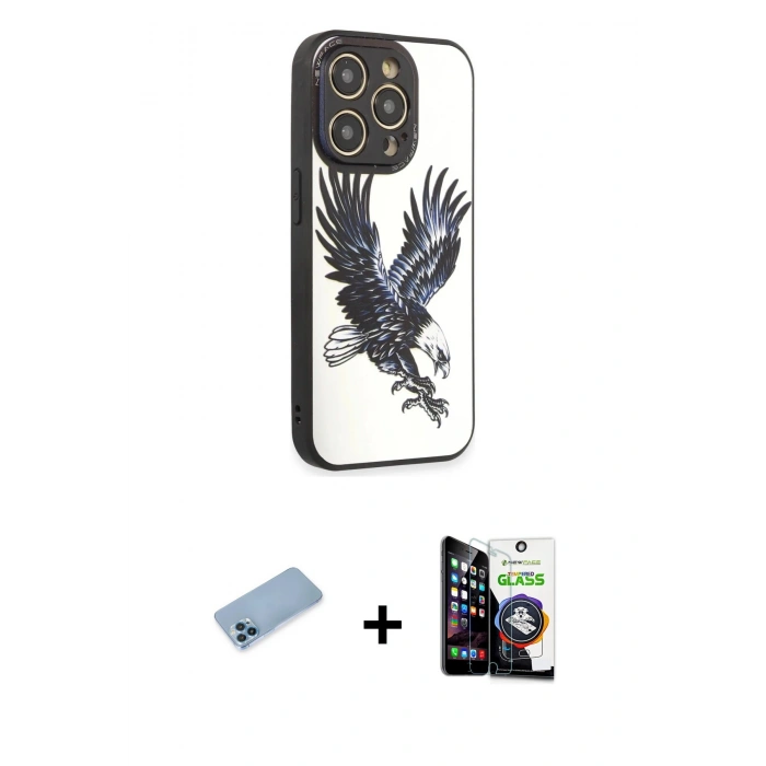 MARSİLYAN™- iPhone 12 Pro Max Kılıf Odak Klasik Serisi - Şeffaf Temperli Cam Ekran Koruyucu + Shine Kamera Lens Koruma Cam - MI