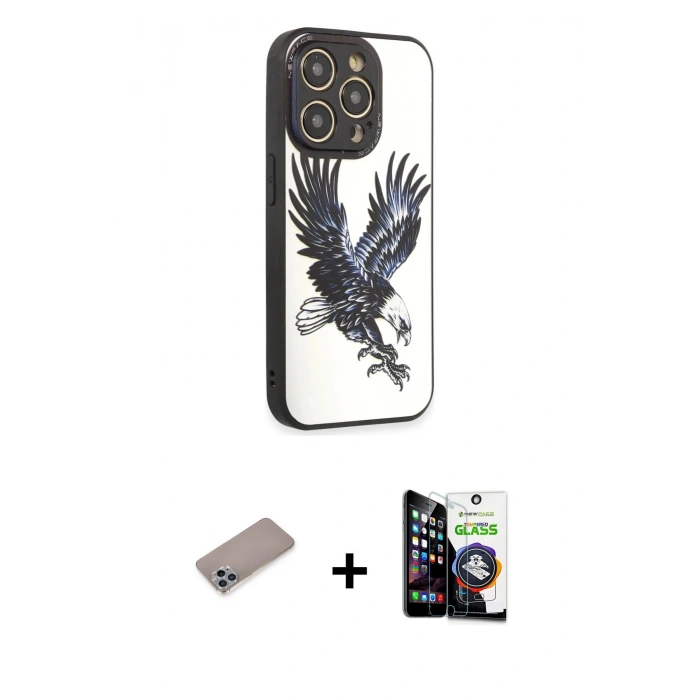 MARSİLYAN™- iPhone 12 Pro Max Kılıf Odak Klasik Serisi - Şeffaf Temperli Cam Ekran Koruyucu + Shine Kamera Lens Koruma Cam - SABE