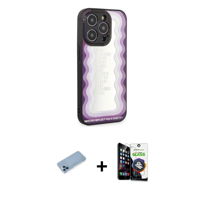 MARSİLYAN™- iPhone 12 Pro Max Kılıf Odak Klasik Serisi - Şeffaf Temperli Cam Ekran Koruyucu + Shine Kamera Lens Koruma Cam - MI