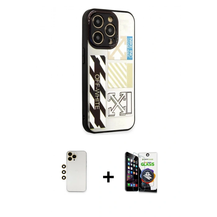 MARSİLYAN™- iPhone 12 Pro Max Kılıf Odak Klasik Serisi - Şeffaf Temperli Cam Ekran Koruyucu + Shine Kamera Lens - GD