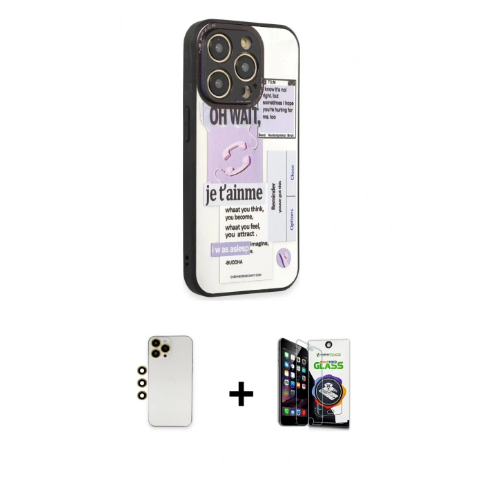 MARSİLYAN™- iPhone 12 Pro Max Kılıf Odak Klasik Serisi - Şeffaf Temperli Cam Ekran Koruyucu + Shine Kamera Lens - GD