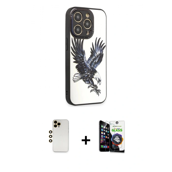 MARSİLYAN™- iPhone 12 Pro Max Kılıf Odak Klasik Serisi - Şeffaf Temperli Cam Ekran Koruyucu + Shine Kamera Lens - GD