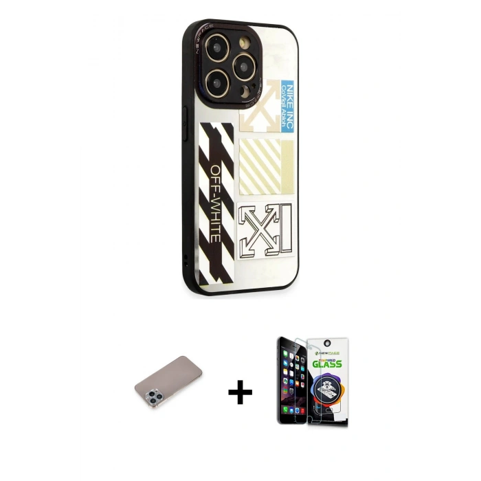 MARSİLYAN™- iPhone 12 Pro Max Kılıf Odak Klasik Serisi - Şeffaf Temperli Cam Ekran Koruyucu + Shine Kamera Lens Koruma Cam - SABE
