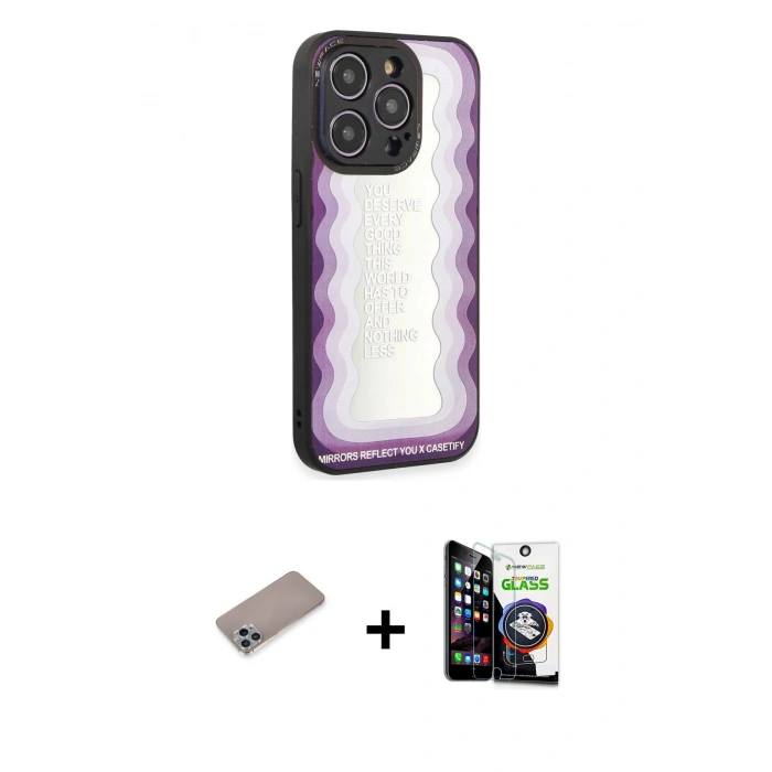 MARSİLYAN™- iPhone 12 Pro Max Kılıf Odak Klasik Serisi - Şeffaf Temperli Cam Ekran Koruyucu + Shine Kamera Lens Koruma Cam - SABE
