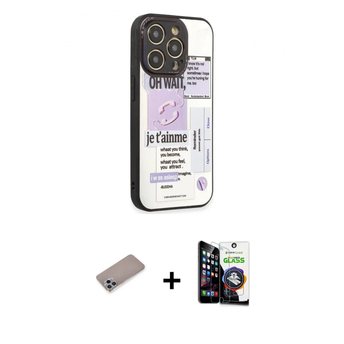 MARSİLYAN™- iPhone 12 Pro Max Kılıf Odak Klasik Serisi - Şeffaf Temperli Cam Ekran Koruyucu + Shine Kamera Lens Koruma Cam - SABE