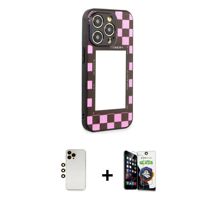 MARSİLYAN™- iPhone 12 Pro Max Kılıf Odak Klasik Serisi - Şeffaf Temperli Cam Ekran Koruyucu + Shine Kamera Lens - GD