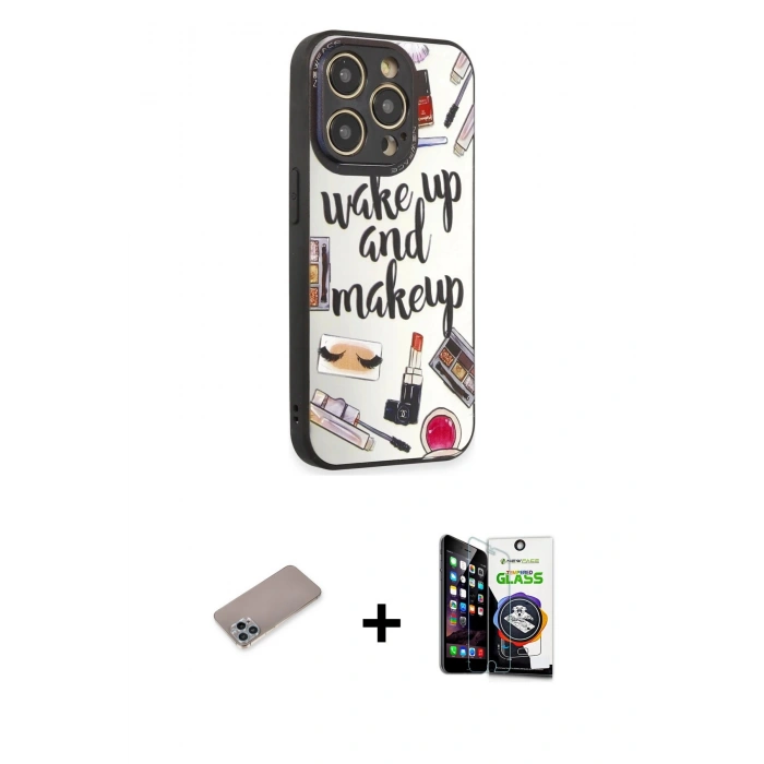MARSİLYAN™- iPhone 12 Pro Max Kılıf Odak Klasik Serisi - Şeffaf Temperli Cam Ekran Koruyucu + Shine Kamera Lens Koruma Cam - SABE