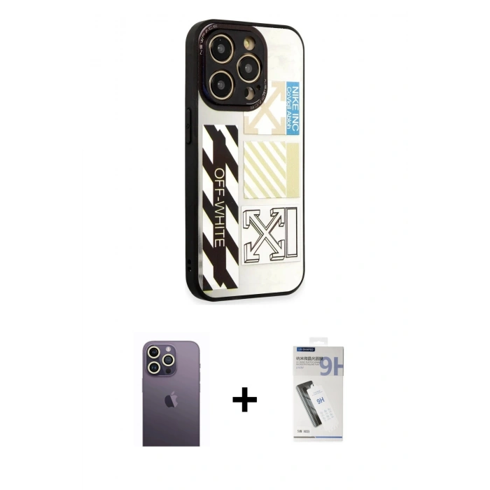 MARSİLYAN™- iPhone 12 Pro Max Kılıf Odak Klasik Serisi - Şeffaf Uv Polymer Nano Ekran Koruyucu + Beyaz Neon Fosforlu Kamera Lens