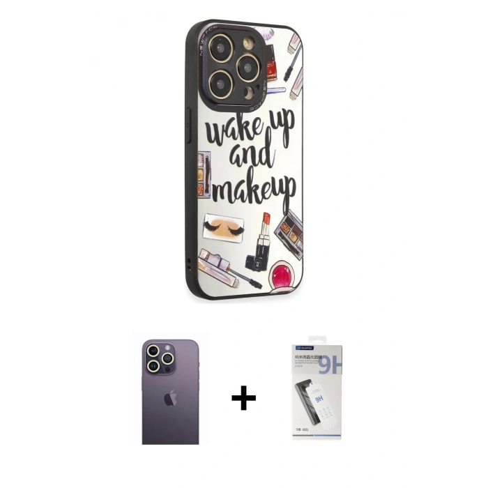 MARSİLYAN™- iPhone 12 Pro Max Kılıf Odak Klasik Serisi - Şeffaf Uv Polymer Nano Ekran Koruyucu + Beyaz Neon Fosforlu Kamera Lens