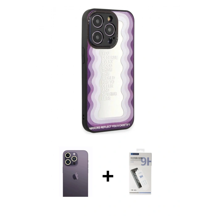 MARSİLYAN™- iPhone 12 Pro Max Kılıf Odak Klasik Serisi - Şeffaf Uv Polymer Nano Ekran Koruyucu + Beyaz Neon Fosforlu Kamera Lens