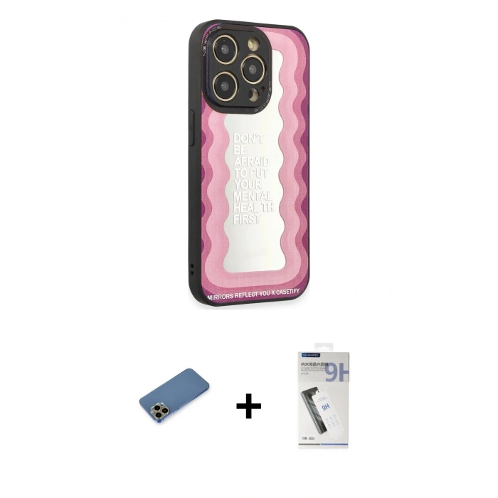 MARSİLYAN™- iPhone 12 Pro Max Kılıf Odak Klasik Serisi - Şeffaf Uv Polymer Nano Ekran Koruyucu + Gold Shine Kamera Lens Koruma Cam