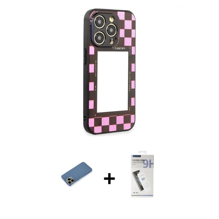 MARSİLYAN™- iPhone 12 Pro Max Kılıf Odak Klasik Serisi - Şeffaf Uv Polymer Nano Ekran Koruyucu + Gold Shine Kamera Lens Koruma Cam