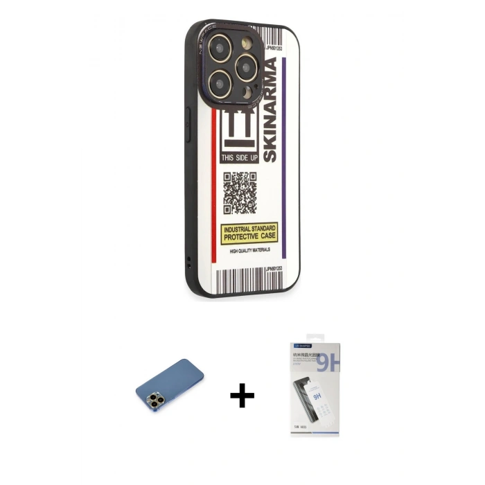 MARSİLYAN™- iPhone 12 Pro Max Kılıf Odak Klasik Serisi - Şeffaf Uv Polymer Nano Ekran Koruyucu + Gold Shine Kamera Lens Koruma Cam