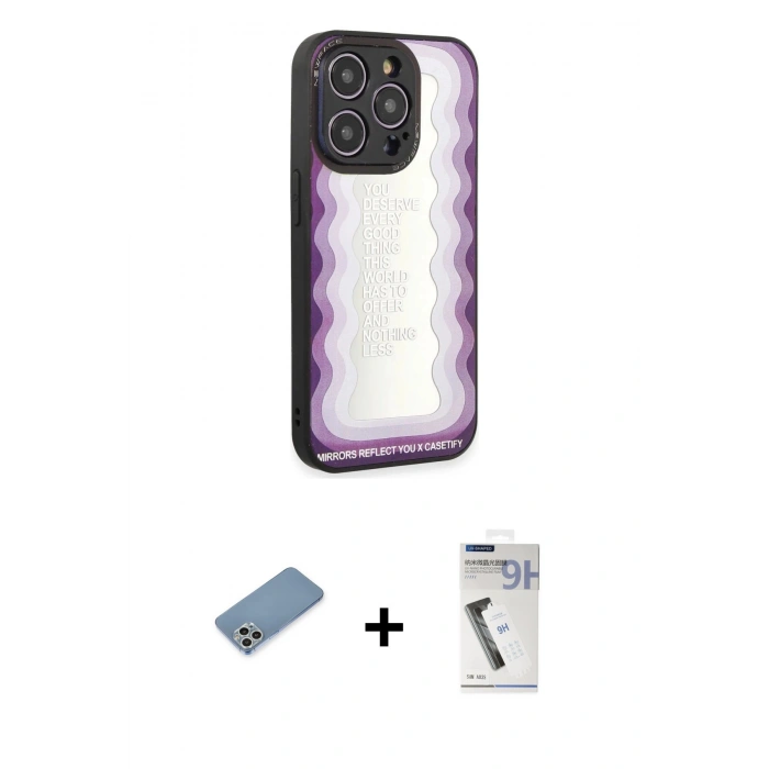 MARSİLYAN™- iPhone 12 Pro Max Kılıf Odak Klasik Serisi - Şeffaf Uv Polymer Nano Ekran Koruyucu + Shine Kamera Lens Koruma Cam - GS