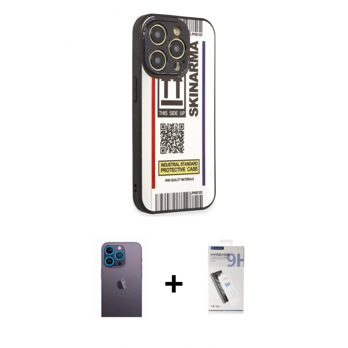MARSİLYAN™- iPhone 12 Pro Max Kılıf Odak Klasik Serisi - Şeffaf Uv Polymer Nano Ekran Koruyucu + Neon Fosforlu Kamera Lens - MI