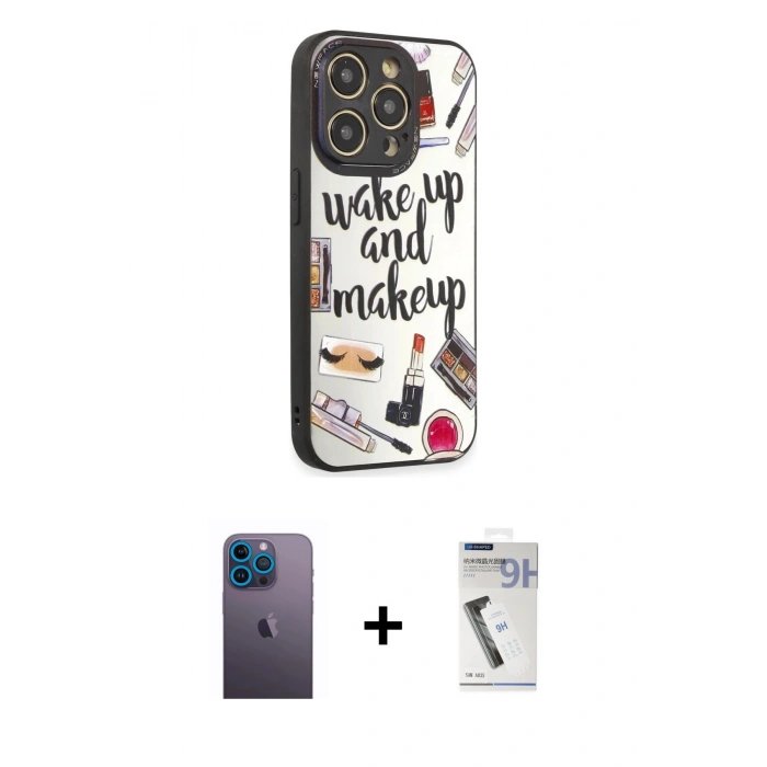 MARSİLYAN™- iPhone 12 Pro Max Kılıf Odak Klasik Serisi - Şeffaf Uv Polymer Nano Ekran Koruyucu + Neon Fosforlu Kamera Lens - MI