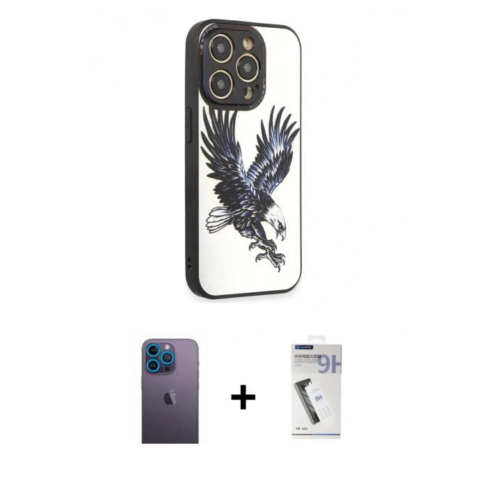 MARSİLYAN™- iPhone 12 Pro Max Kılıf Odak Klasik Serisi - Şeffaf Uv Polymer Nano Ekran Koruyucu + Neon Fosforlu Kamera Lens - MI
