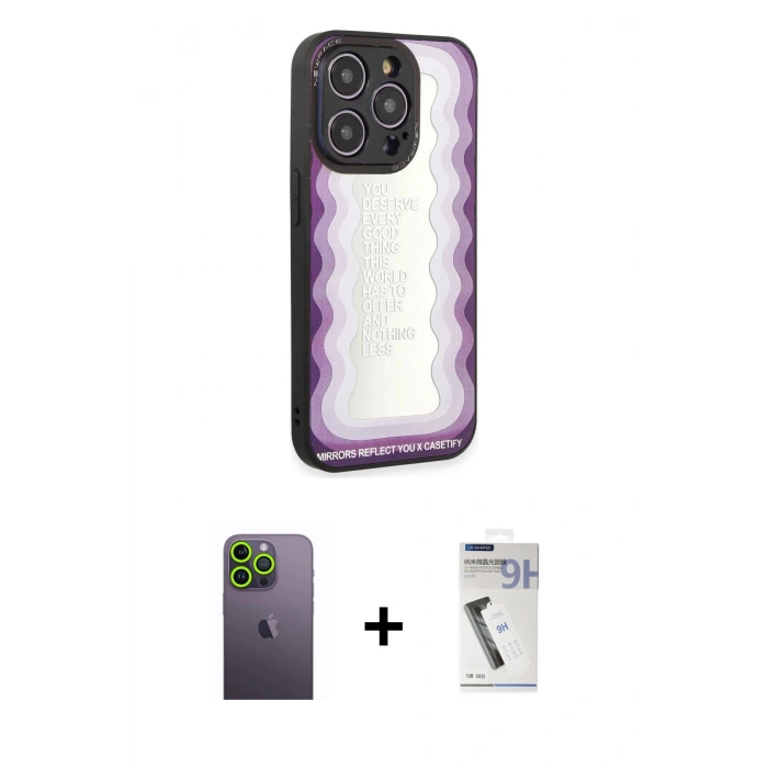 MARSİLYAN™- iPhone 12 Pro Max Kılıf Odak Klasik Serisi - Şeffaf Uv Polymer Nano Ekran Koruyucu + Neon Fosforlu Kamera Lens - YL