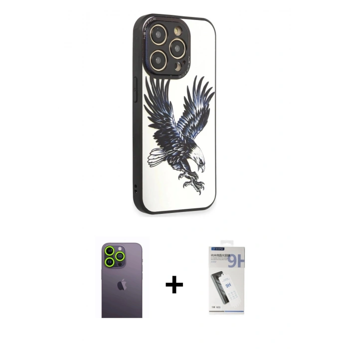 MARSİLYAN™- iPhone 12 Pro Max Kılıf Odak Klasik Serisi - Şeffaf Uv Polymer Nano Ekran Koruyucu + Neon Fosforlu Kamera Lens - YL
