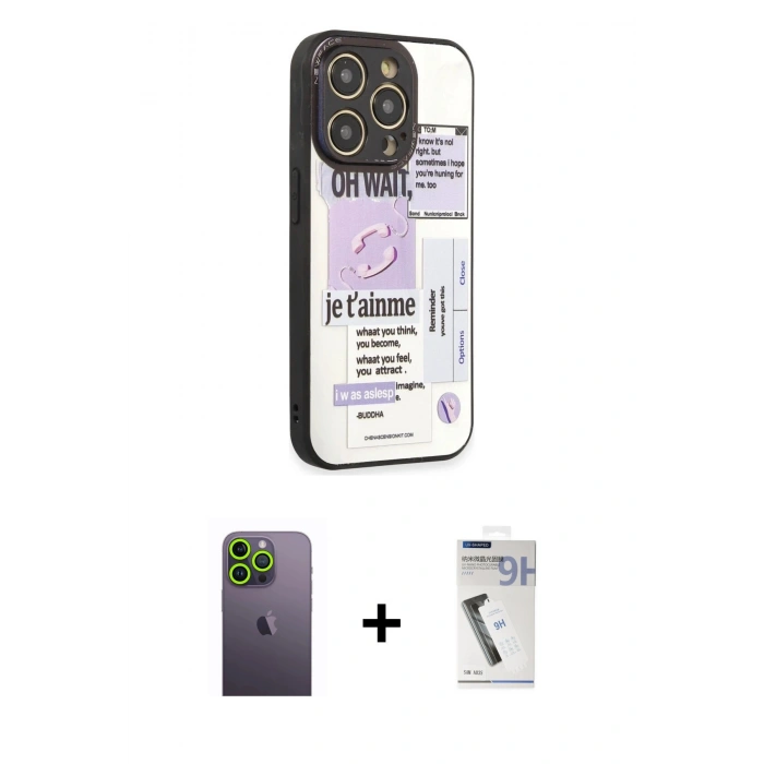 MARSİLYAN™- iPhone 12 Pro Max Kılıf Odak Klasik Serisi - Şeffaf Uv Polymer Nano Ekran Koruyucu + Neon Fosforlu Kamera Lens - YL