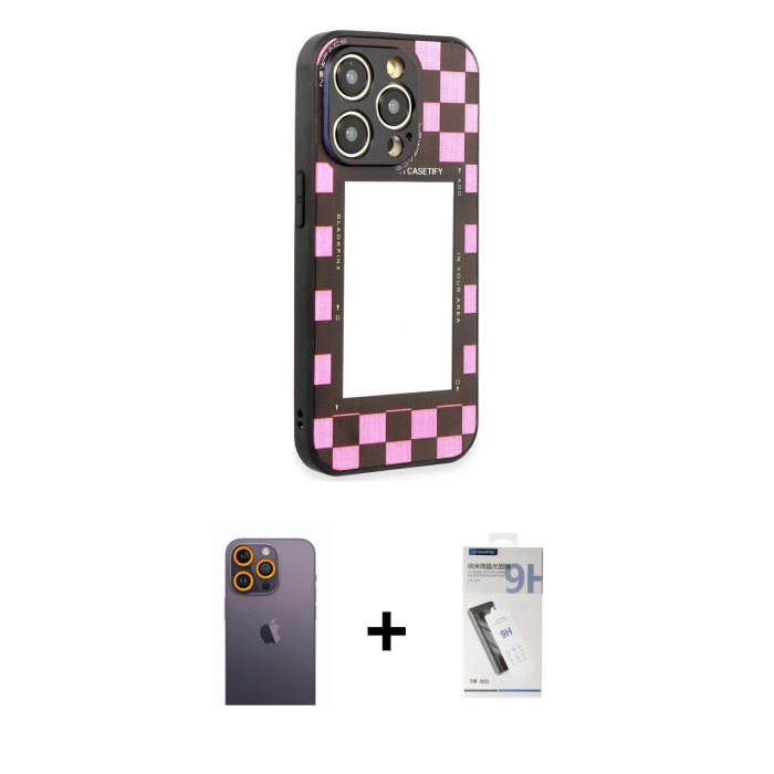 MARSİLYAN™- iPhone 12 Pro Max Kılıf Odak Klasik Serisi - Şeffaf Uv Polymer Nano Ekran Koruyucu + Neon Fosforlu Kamera Lens - SI