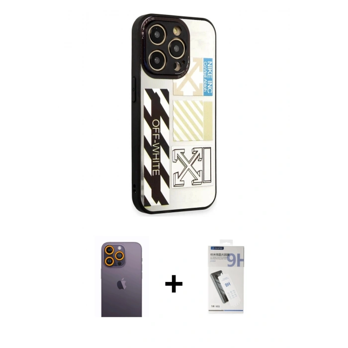 MARSİLYAN™- iPhone 12 Pro Max Kılıf Odak Klasik Serisi - Şeffaf Uv Polymer Nano Ekran Koruyucu + Neon Fosforlu Kamera Lens - SI