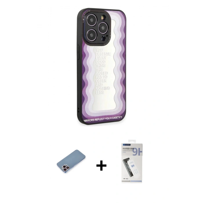 MARSİLYAN™- iPhone 12 Pro Max Kılıf Odak Klasik Serisi - Şeffaf Uv Polymer Nano Ekran Koruyucu + Shine Kamera Lens Koruma Cam - PE